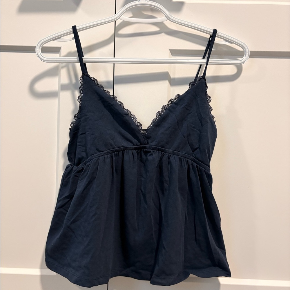 Chic Navy Blue Lace Trim Camisole